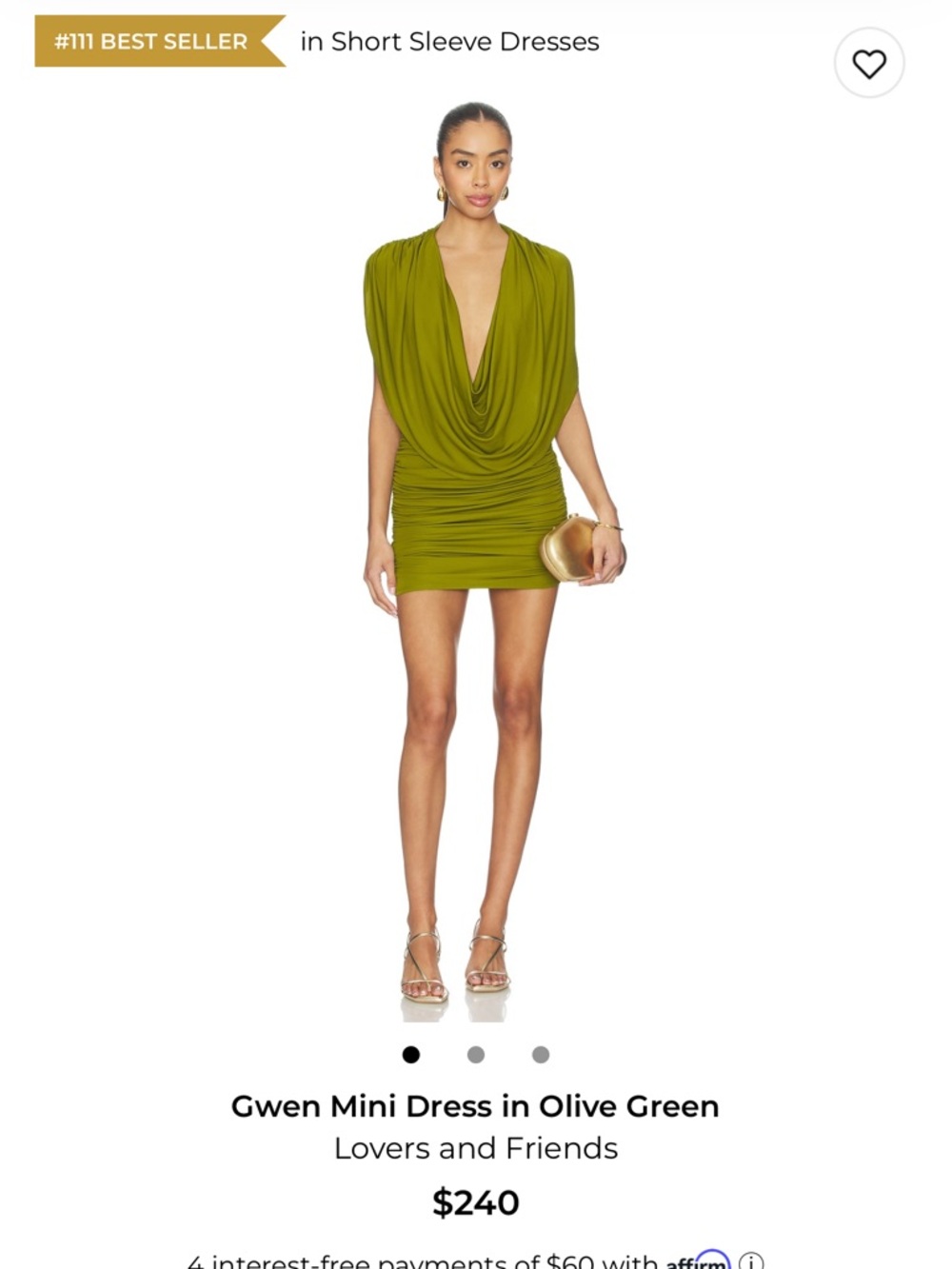 Lovers + Friends Olive Green Draped Cowl Mini Dress